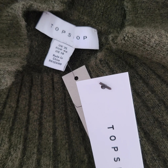 NWT Topshop Green Funnel Neck Ribbed Knit Sweater 14 - Picture 8 of 9